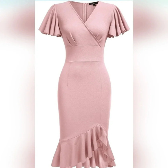 NWT Knitee pink deep V neck size large women's dress - Picture 5 of 6